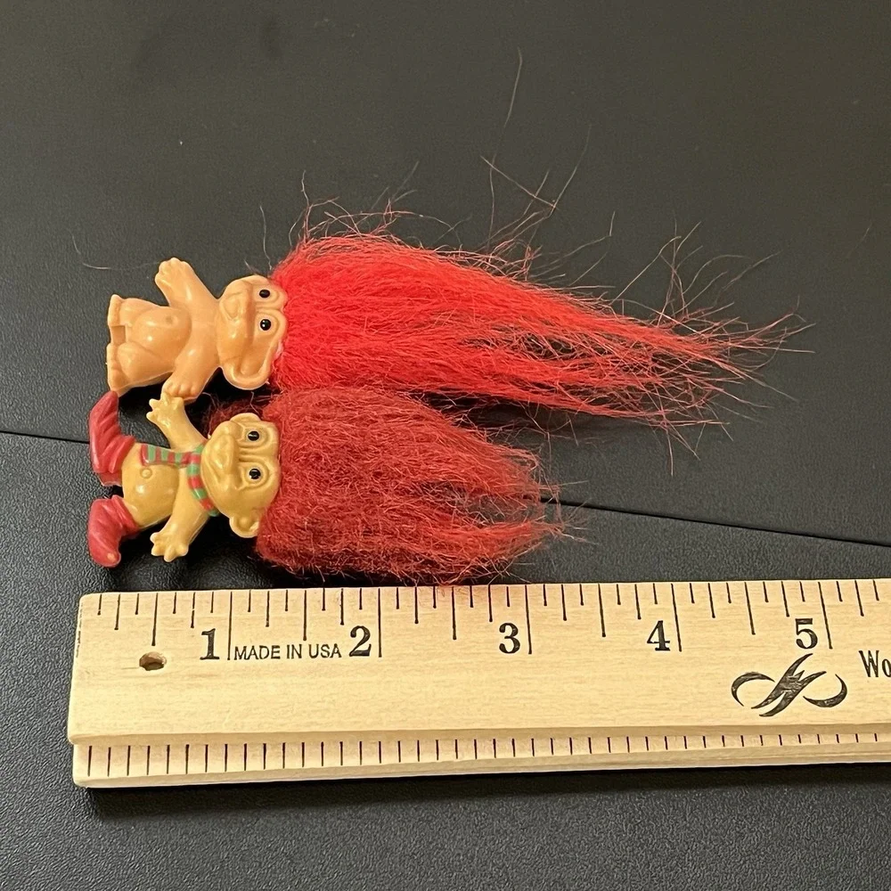 Vintage Troll Doll Pencil Toppers Red Hair RUSS Christmas Elf & Tiny Treasure